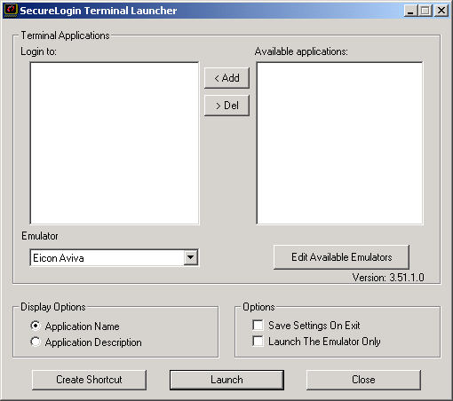 Terminal Launcher window