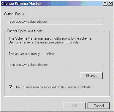 The Schema May Be Modified on This Domain Controller check box