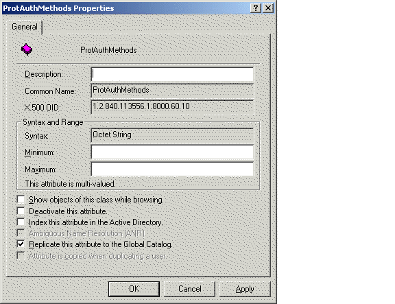 The Replicate This Attribute to the Global Catalog check box