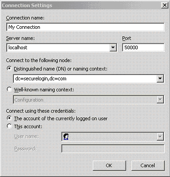 Connection Settings dialog box