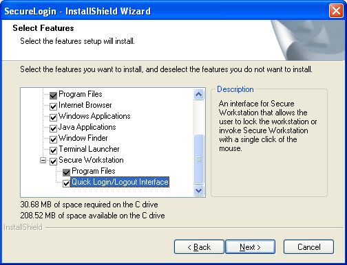 Select features dialog box