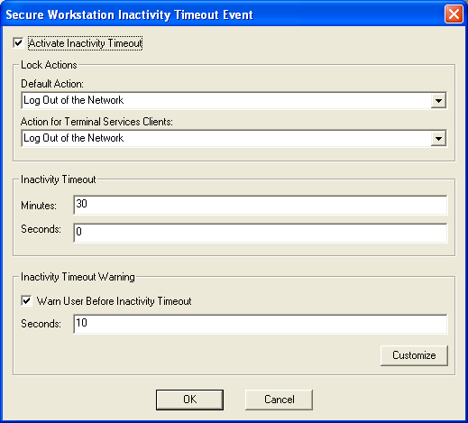 Configuring inactive timeout event