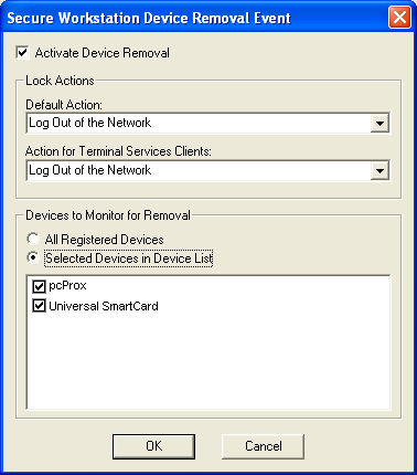 Device removal event dialog box