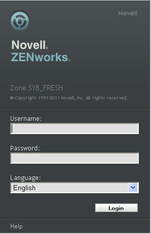 Novell ZENworks login page
