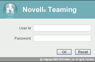 Novell Teaming Log In page
