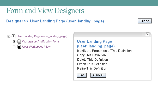 User Landing Page Form and View Designer