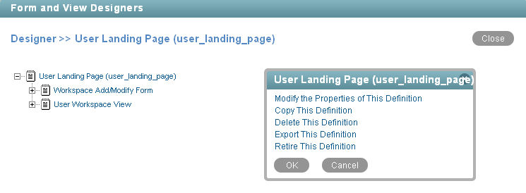 User Landing Page Form and View Designer