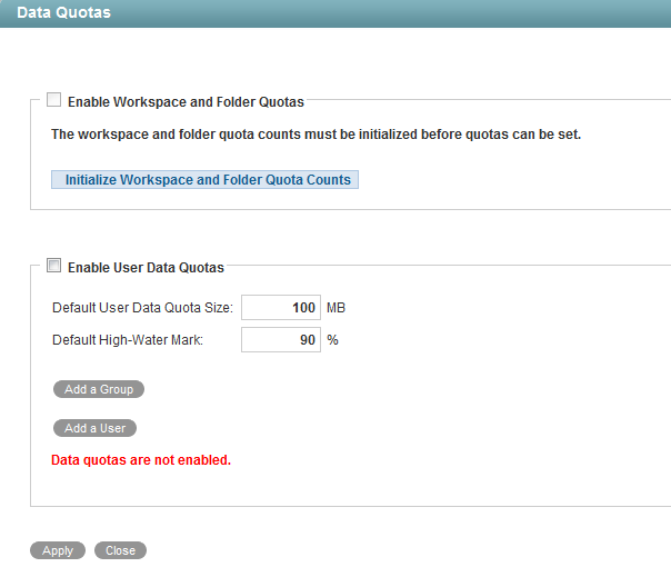 Manage Data Quotas page