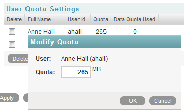 Modify User Data Quota