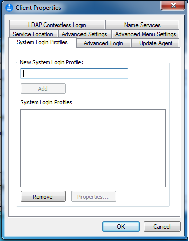 Client for Windows Properties dialog box