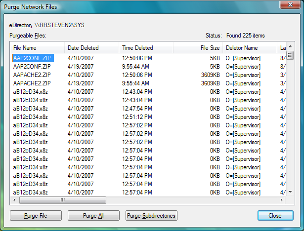 Purge Novell Directory Files Dialog Box