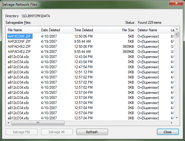Salvage Novell Directory Files Dialog Box