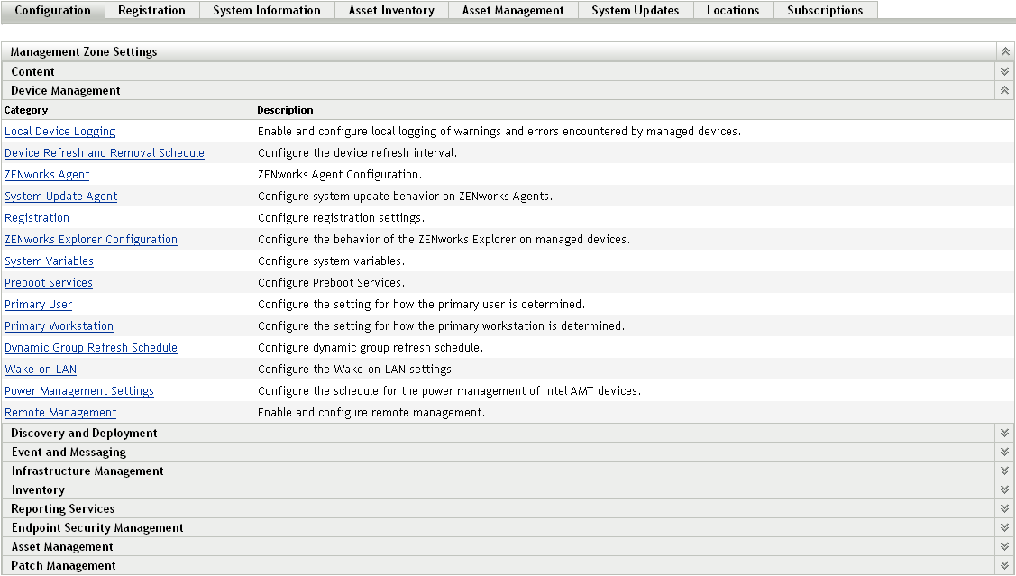 Configuration tab > Device Management panel