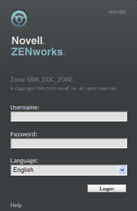 ZENworks Control Center login dialog box