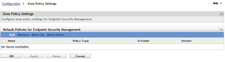 Zone Policy Settings page