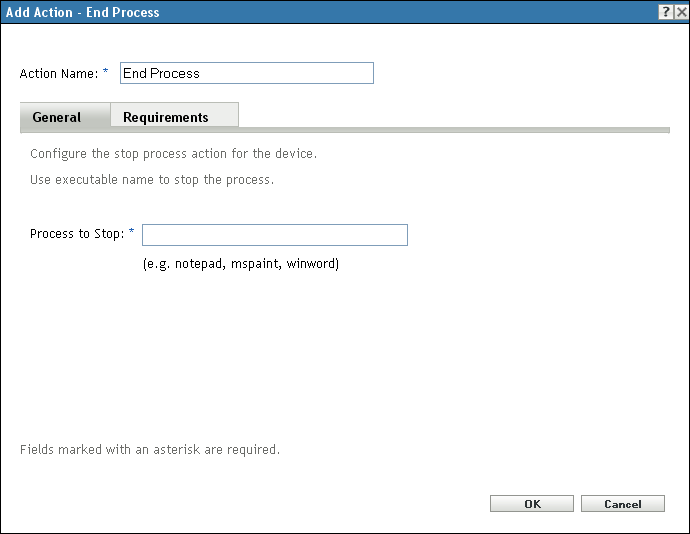 Action - End Process Dialog Box