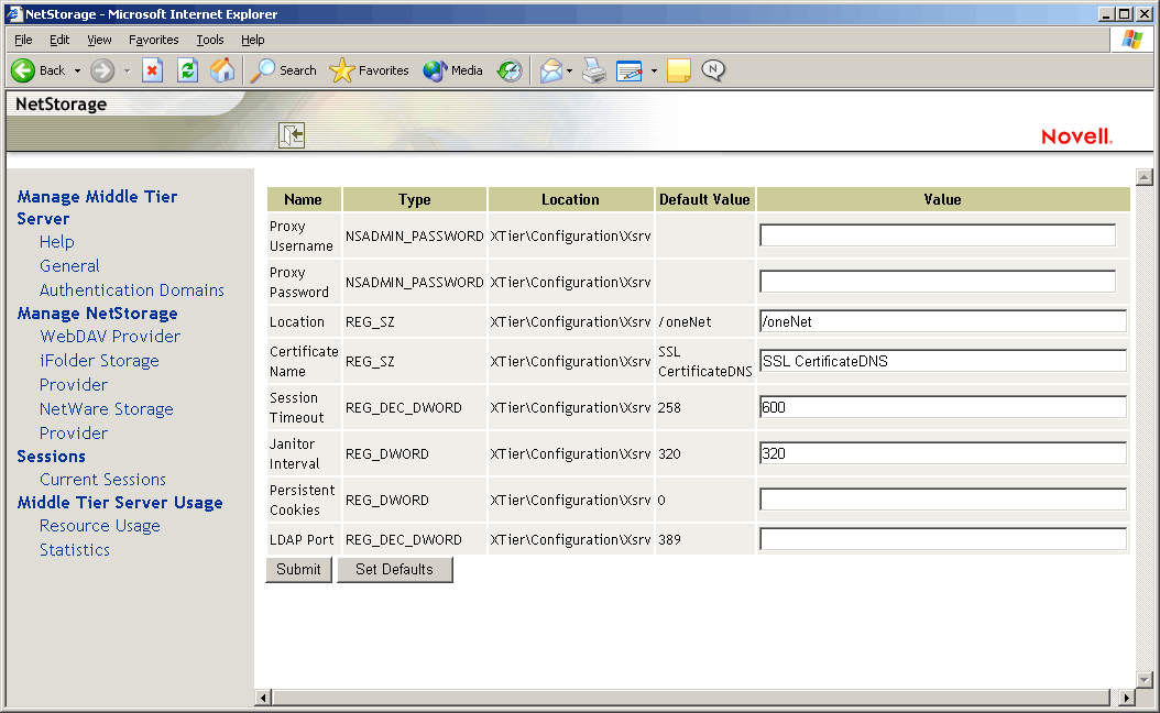 The General page of the NSAdmin utility.