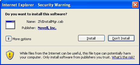 Internet Explorer - Security Warning dialog box