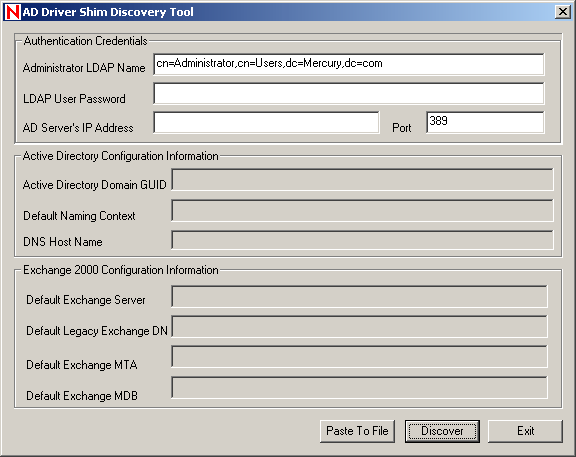 The interface of the Active Directory shim discovery tool.