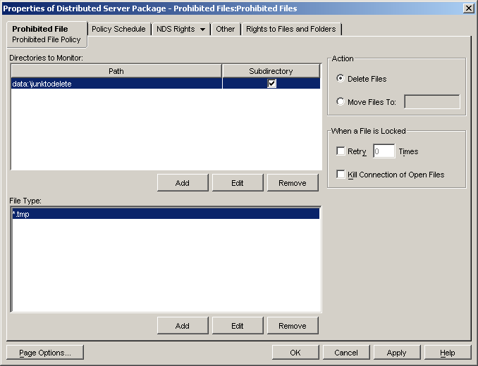 Prohibited File policy dialog box