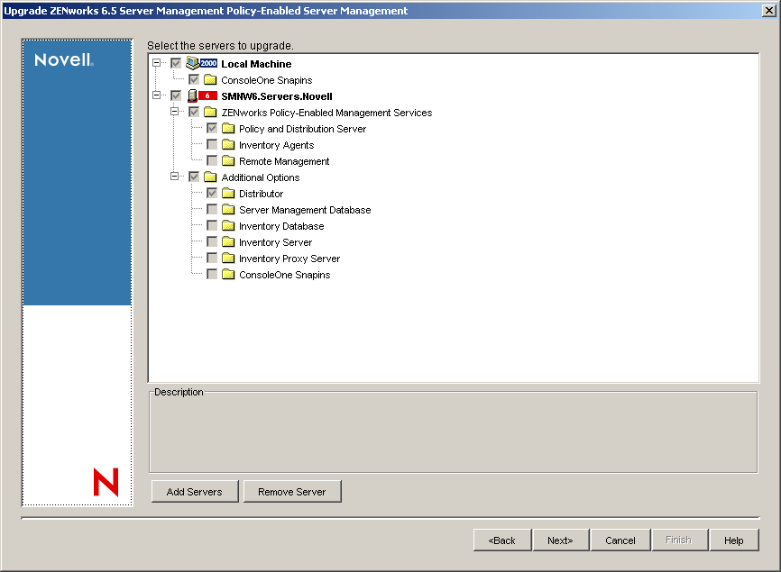 SP1 Upgrade Server Selection page with servers selected and tree structure expanded showing the check boxes.