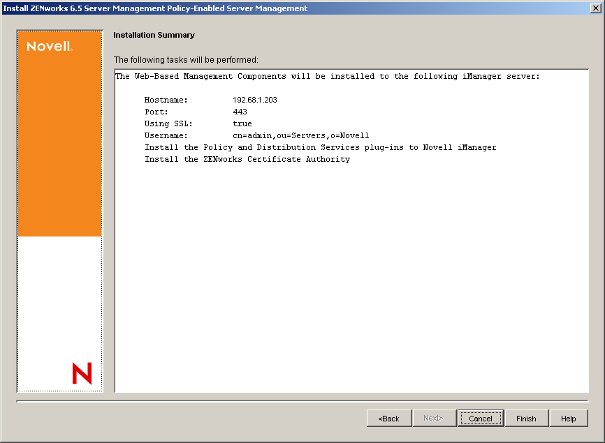 Web-Based Management Wizard's Summary page.