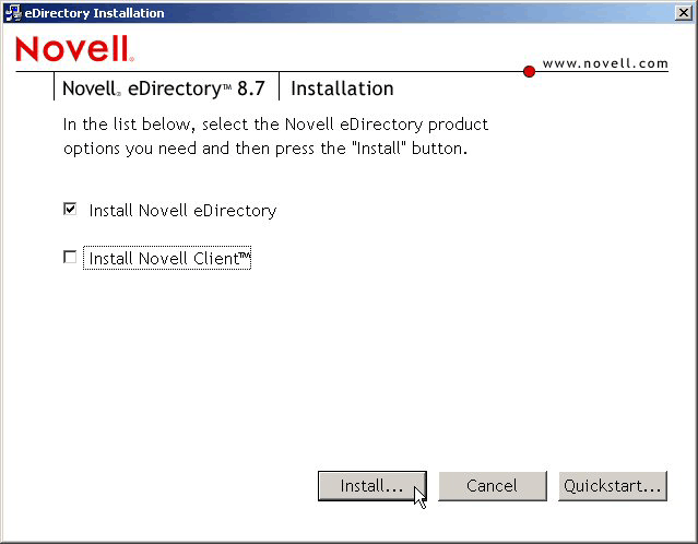 The Novell eDirectory 8.7 Installation program.