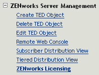 ZENworks Server Management task list in iManager