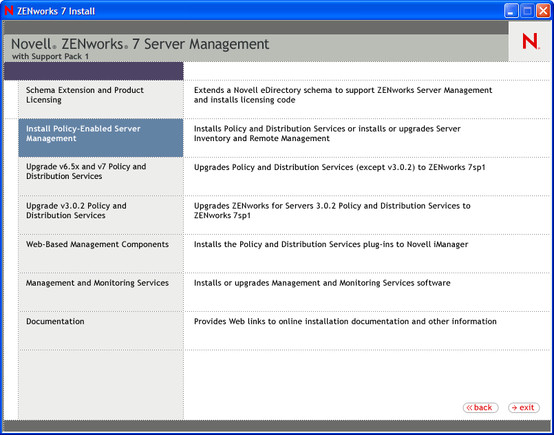 Install Policy-Enabled Server Management menu option
