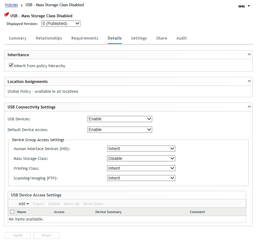 Storage Device Policies