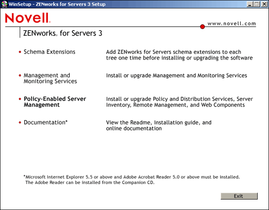 Policy-Enabled Server Management option on Installation splash screen