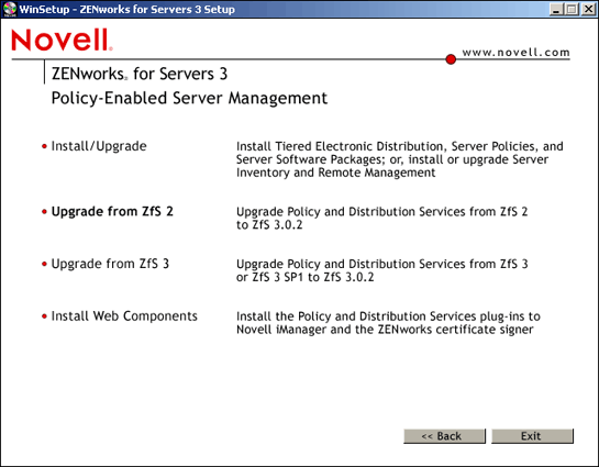 Upgrade from ZfS 2 option on the Policy-Enabled Server Management page
