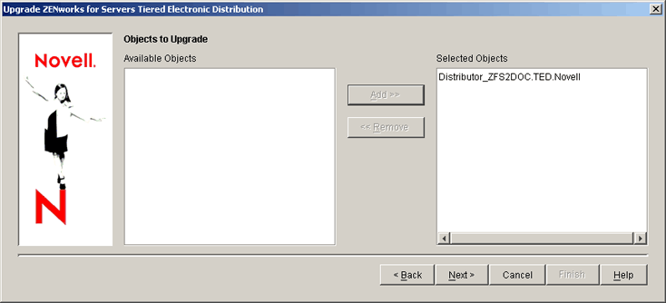 Objects to Upgrade page with a selection made