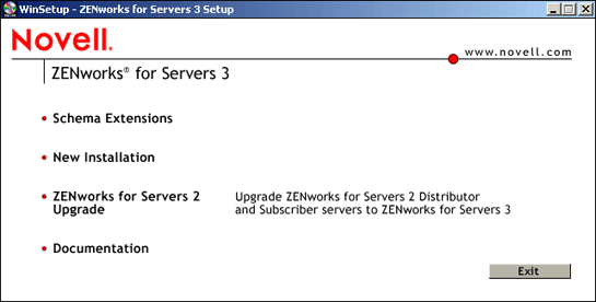 ZENworks for Servers 2 Upgrade option on Installation splash page