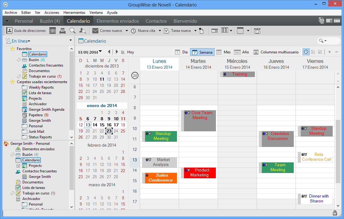 Calendario con la vista semanal