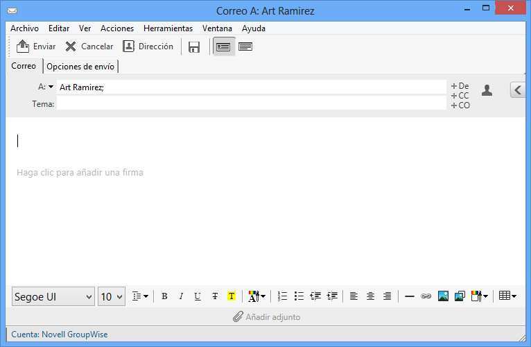 Elemento de correo con un nombre de visualización personalizado
