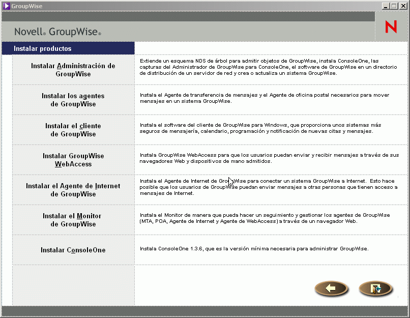 Página principal del programa de instalación de GroupWise