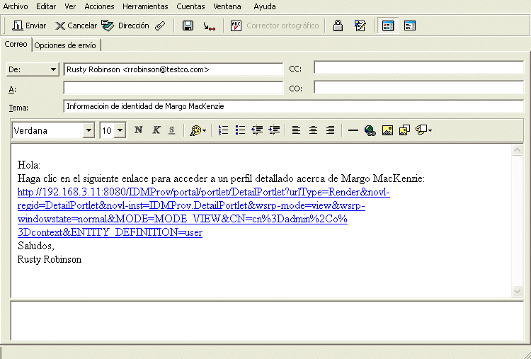 La aplicación de usuario genera un borrador de mensaje de correo electrónico a partir de una plantilla