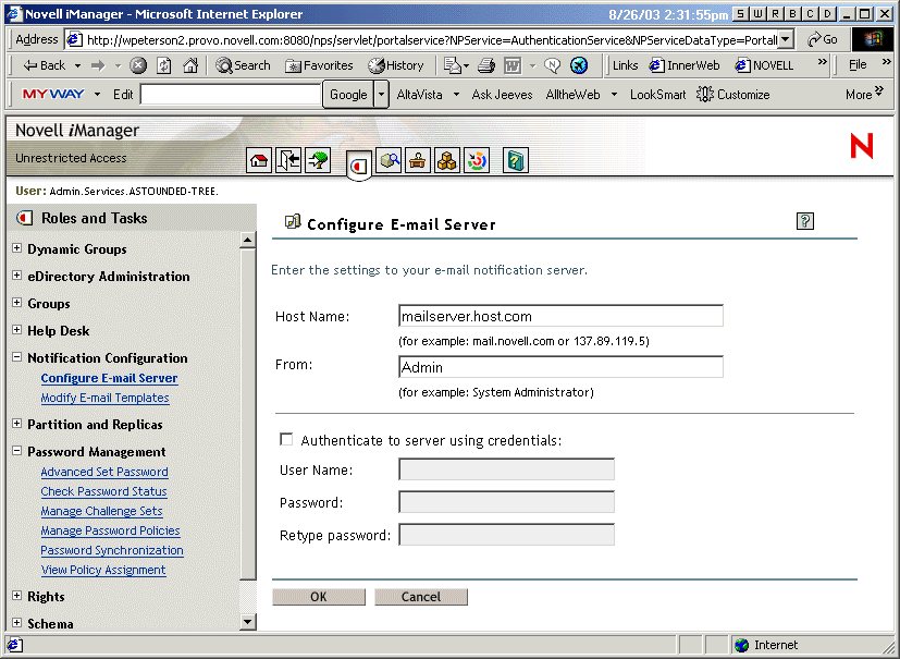 Configuration de l'interface du serveur SMTP