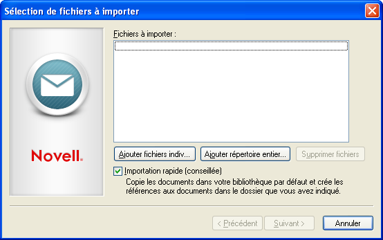 Boîte de dialogue Sélection de fichiers à importer