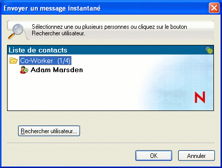 Boîte de dialogue Envoyer un message instantané affichant le bouton Rechercher utilisateur