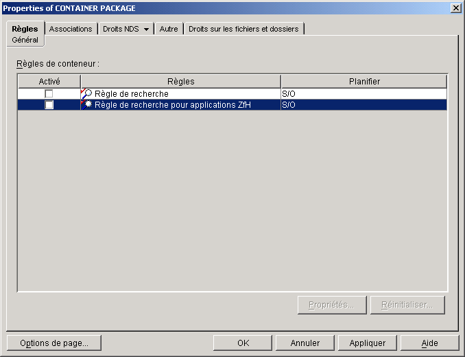 Capture d'�cran de la bo�te de dialogue des propri�t�s de l'ensemble Conteneur