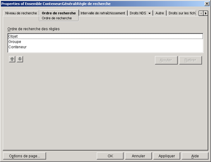 Capture d'�cran de la page Ordre de recherche