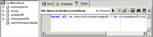 MySQL-Front SQL Query Grant Statement