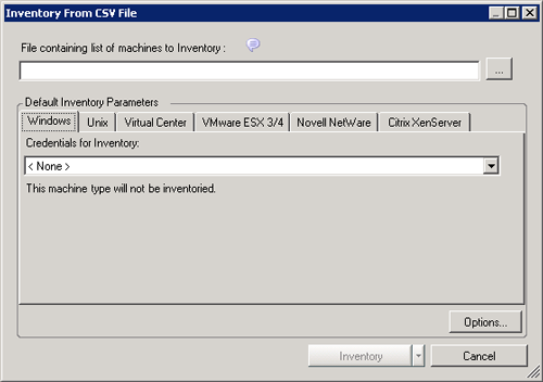 ［Inventory From CSV File］ダイアログボックス