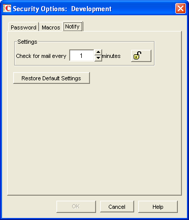 Security Options Dialog Box with the Notify Tab Open