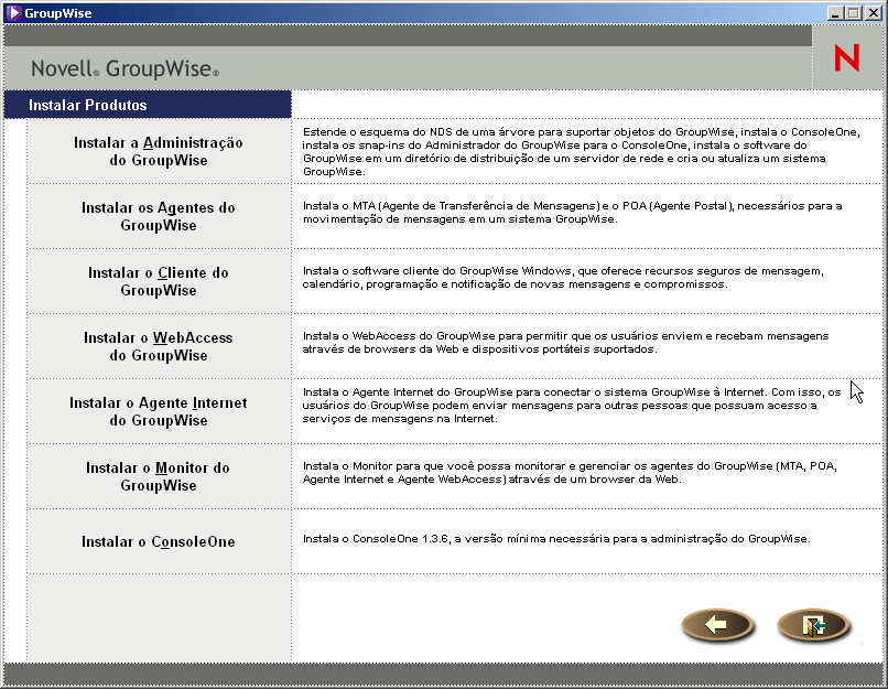 Página principal do programa de instalação do GroupWise