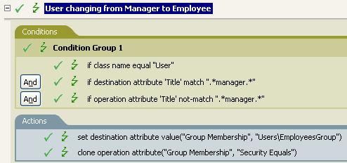 Policy for a user changing from manager to employee