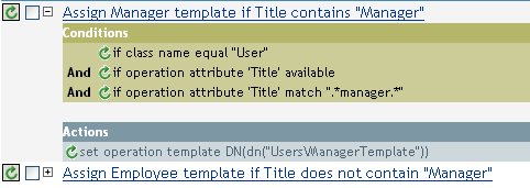Title（职务）包含 Manager（经理）时指派 Manager（经理）模板的策略