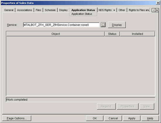 An application object's Application Status page